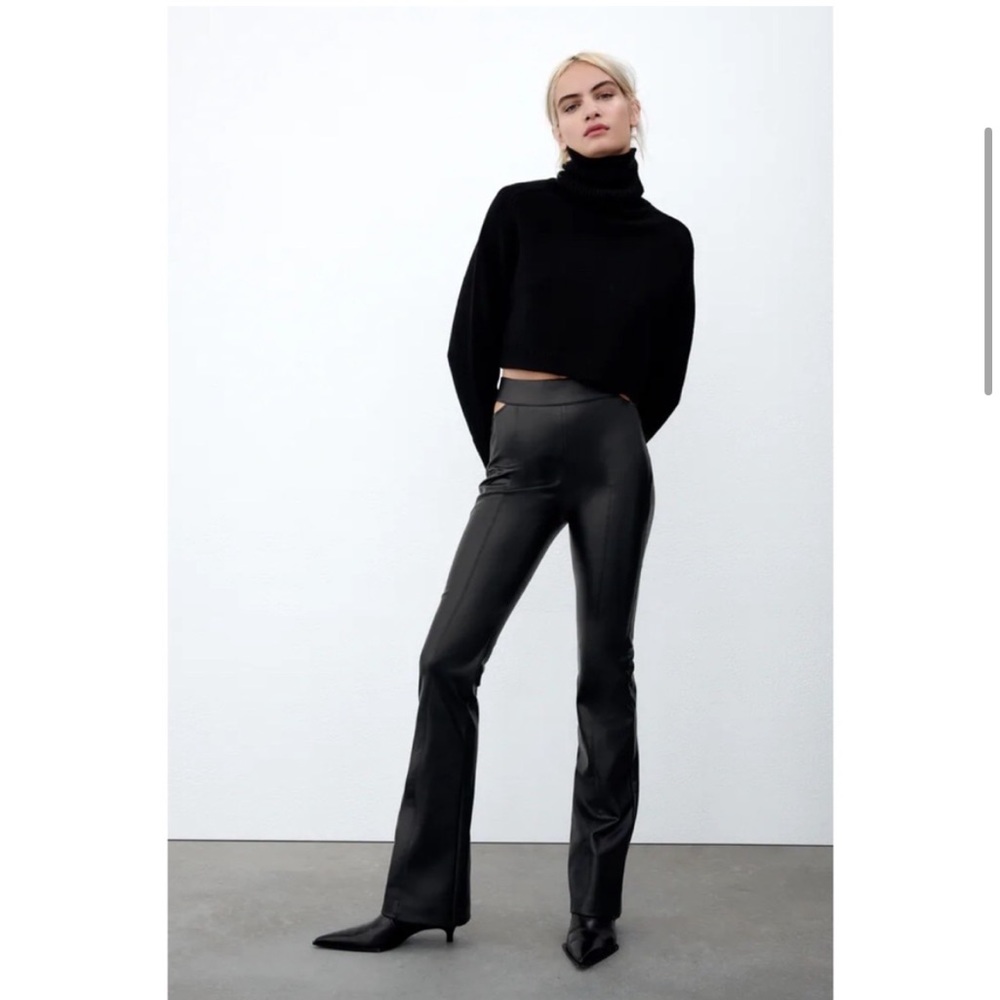 Zara Cut Out Faux Leather Flare Pants - Picture 5 of 10